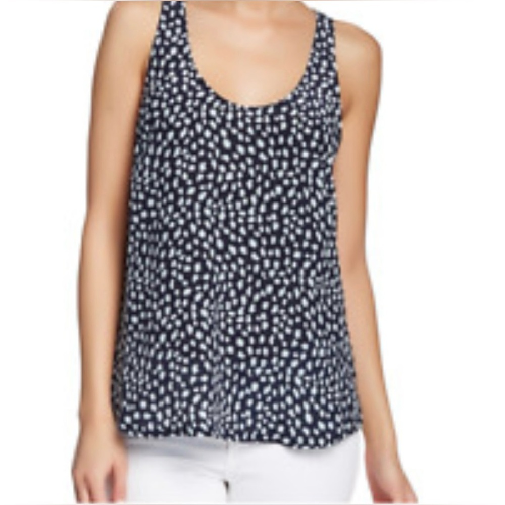 DR2 women’s size medium‎ sleeveless blouse, scoopneck black with white hearts